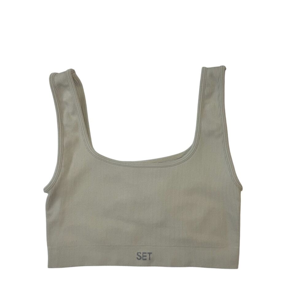 Set Active Ribbed Seamless Sports Bra Longline Small Beige Athleisure Pilates